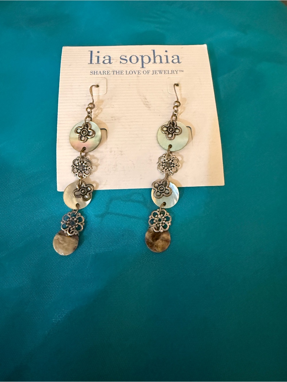 Lia Sophia Iridescent Mother-of-Pearl and Silver Floral Drop Earrings